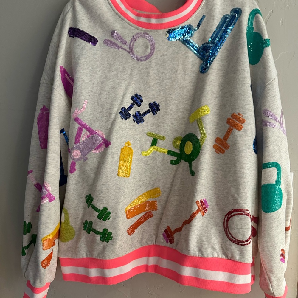 QUEEN OF SPARKLES Gray and Pink Workout Sweatshirt